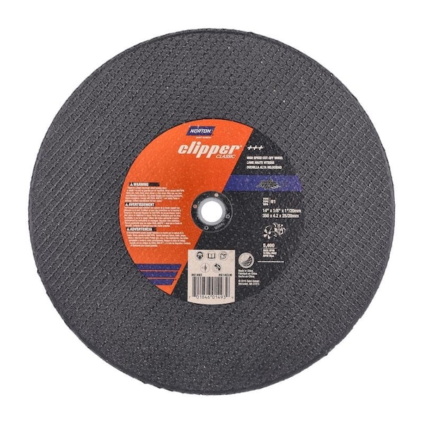 Norton Abrasives Type 1, 14 in Dia, 1/8 in Thick, 1 in Arbor Hole Size, Aluminum Oxide, 24 Grit 70184601493 - main